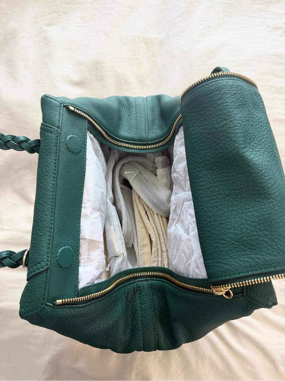 Tory Burch Green Half Moon Leather Satchel Large Bag Brand New NWT - Picture 11 of 13